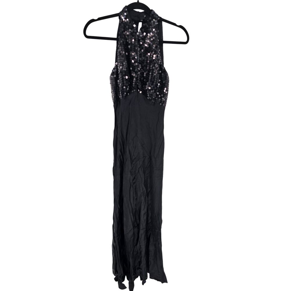 Vtg Blondie & Me evening Womens Sz 10 Maxi Length Formal Dress Black Sequin